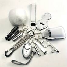 12 件/套女士防身安全钥匙扣带警报喇叭，户外露营口哨开瓶器，时尚配饰汽车配件包包饰品