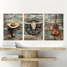 Juego de 3 cuadros de arte de vaquero - Pintura vibrante en lienzo para decoración del hogar, obras de arte para decoración y como regalos, decoración de la sala familiar, arte de pared, impresión en lienzo, listo para colgar
