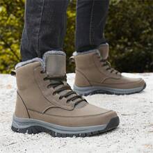 Autumn/Winter New High-Top Thick-Soled Warm Fleece-Lined Men's Outdoor Snow Boots, PU Plus Size Men's Boots, Outdoor Hiking Shoes, Comfortable Casual Shoes, Hiking Boots, Outdoor Sports Climbing Boots, Hunting Boots, Trekking Boots, Outdoor Shock-Absorbing Off-Road Boots, Climbing Shoes, Outdoor Adventure Camping Shoes, Fleece-Lined Thickened Anti-Slip Durable Black Hiking Boots