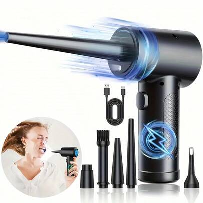 1 件无线压缩空气除尘器，电动鼓风机，USB 充电，最大 36V，6000mAh 锂电池，5.3KPa 强吸力，ABS 树脂机身，适用于电脑、键盘、相机、汽车、家庭、办公室和宠物清洁