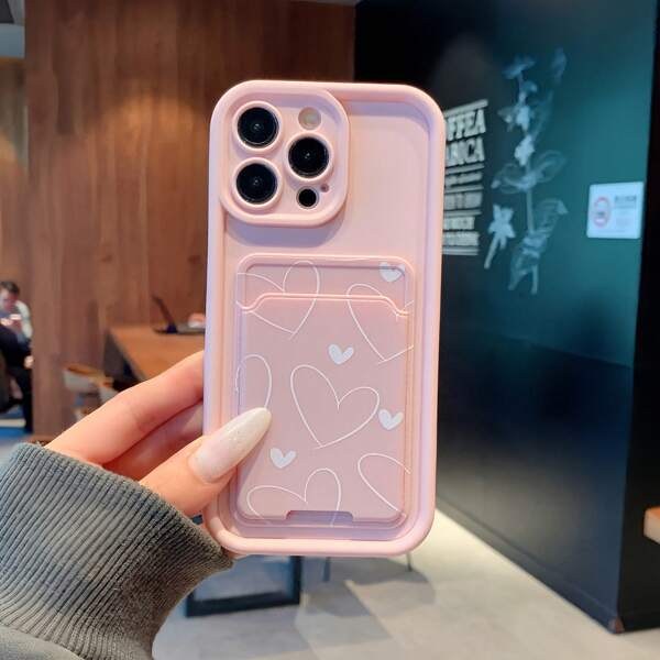 2 peças/conjunto Estojo Protetor de Telefone com Decoração em Formato de Coração Branco; 2 peças/conjunto Estojo de Telefone + Suporte de Cartão Adesivo com Padrão de Coração Branco compatível com série Apple 13, 11/11Pro Max/12/12 Pro/12 Pro Max/13/13 Pro/13 Pro Max/14/14 Pro/14 Pro Max/15/15 Pro Max/15 Pro/16/16 Pro/16 Pro Max
