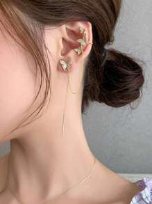 Butterfly Tassel Clip-On Earrings, Asymmetric Butterfly Ear Cuff Earring Set, Suitable For Young Women Pursuing Personalized Fashion And Unique Accessories, Suitable For People Without Pierced Ears, Casual Wear, Music Festivals, Art Exhibitions