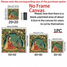 1PC Mughal Paintings Inspired Art Decor Traditional Palace Art Garden Botanical Art Prints Peacocks Animal Bride Playful Wood Decorative Paintings, Canvas Wall Posters, Optional: Framed + Frameless, Suitable For Bedroom, Dining Room, Living Room, TV Cabinet, Table Top, Perfect Gift, Surprise Yourself And Friends