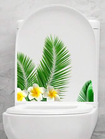 Autocollants muraux décoratifs de salle de bain avec feuilles tropicales et fleurs, autoadhésifs, décoration de maison, de pièce, murale