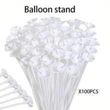 100 Balloon Stick Holders, White Plastic Balloon Sticks - Perfect For DIY Party Decoration, Birthday Parties, Weddings, Anniversary Decorations (11.81 Inch White)