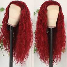 13X4 Free Part Pink Loose Curly Lace Front Wigs Pre Plucked Hairline 26 Inch Long Deep Wave Wigs Heat Resistant HD Lace Wig Soft Pink Water Wave Wigs Glueless Synthetic Hair Replacement Wigs For Black Women Girls Perfect For Daily Wear & Parties - Đỏ - Xem 5
