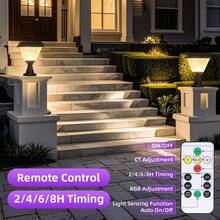 Đèn đường năng lượng mặt trời, đèn trụ ngoài trời chống nước IP65 có hẹn giờ và điều khiển từ xa, ánh sáng có thể điều chỉnh, trang trí cảnh quan cổ điển, dễ dàng lắp đặt cho đường phố, tường, cổng, vườn, bãi đậu xe, hành lang, sân hiên, bồn hoa, khu cắm trại, bàn ngoài trời. - Đèn đường năng lượng mặt trời có điều khiển từ xa và hẹn giờ - Xem 3