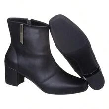 Women's Short Boot Square Toe Block Heel Comfortable Winter Elegant Lolla Maria - 黑色 - 查看 4
