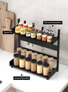 1/5 pièces Étagère de rangement pour épices et divers dans la cuisine, Porte-bouteilles d'assaisonnement de grande capacité pour armoire, Porte-baguettes, Crochets pour ustensiles de cuisine, Organisateur de papier essuie-tout et film alimentaire, Installation sans perçage, Accessoires de cuisine, Décoration d'intérieur