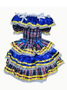 Country Dress For Children, Youth, June Festival, Traditional Square Dance, São João, Butterflies Kids - 藏蓝色 - 查看 4