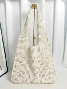 1pc Stylish Large Capacity Fashion Woven Tote Bag - Hollow Shoulder Bag - Ultra-Lightweight, Breathable, Spacious, Suitable For Casual Summer Travel And Beach Adventure