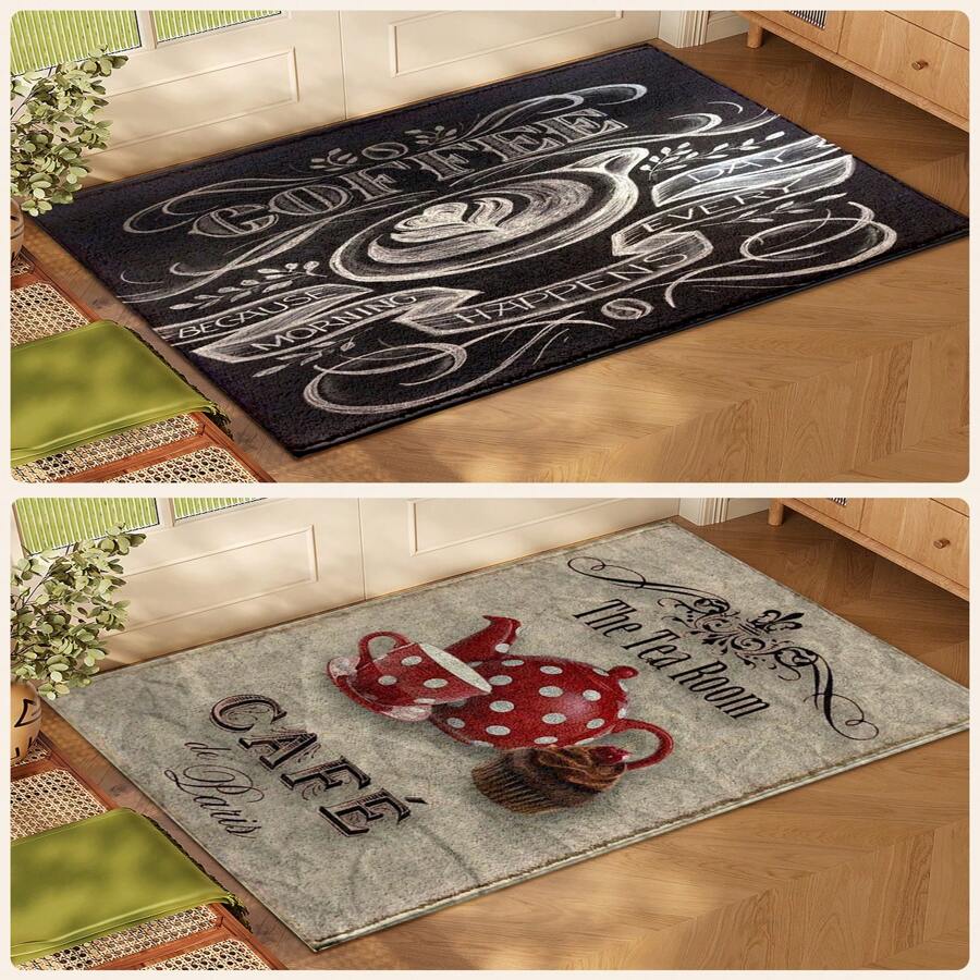 1 Stück Kaffee Muster Willkommens Fußmatte, Vintage Heim Dekoration, TPR-Rückseite Kunstwoll Matte, geeignet für Kaffee Shop Eingang, Veranda, Innenbereich - Weich, Strapazierfähig, waschbarer Bodenbelag für Wohnzimmer, Bad, Schlafzimmer, Spielzimmer, Waschküche, Dorm, Küche Dekoration