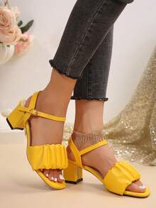 2025 Youth Prom High Heel Fashion Sandals, Comfortable Versatile 6cm Heels - Yellow - View 4