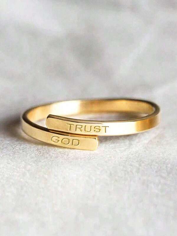 1pc "TRUST GOD" Adjustable Rings Two-Layer Stainless Steel Ring For Women And Men Free Size Upper And Down Two Layers