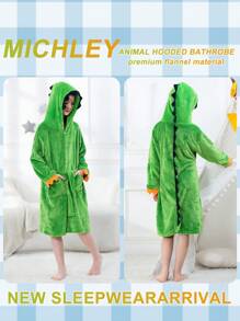 MICHLEY MICHLEY 1pc Kids Hooded Bathrobe With Belt Pockets Cartoon Animal Dinosaur Style Soft And Comfortable Nightgown Unisex Suitable For Living Room, Swimming Pool, Bathroom Kids Gift