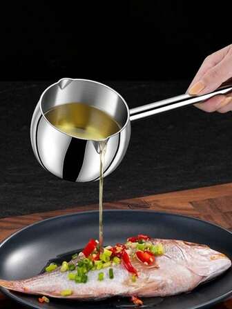 Cacerola mini duradera de acero inoxidable con mango largo - Perfecta para calentar, verter aceite y leche, herramienta de cocina para interiores/exteriores, compatible con cocina de inducción