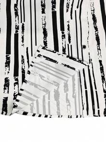 1 件男士涤纶条纹斑马纹长袖休闲衬衫，适合四季