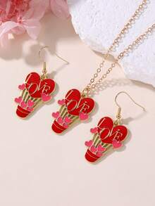 3pcs/Set Mother's Day Love Letter XOXO Hot Air Balloon Necklace Earring Jewelry Set, Gift For Mom - Multicolor - View 14
