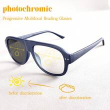 Progressive Multifocal Photochromic Reading Glasses, Extra-Wide Vision, Retro Classic Unisex Design - White - View 6