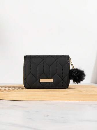 Minimalist Black Short Wallet With Sequins Pocket, Compact Coin Purse, High Quality For Women Wallet Mini Wallet Purse Wallet Coin Wallet