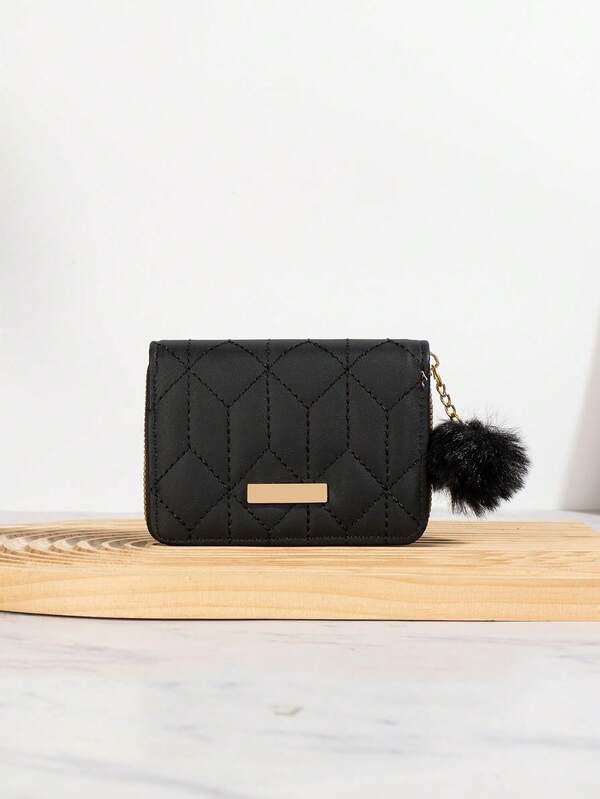 Carteira curta preta minimalista com bolso de lantejoulas, porta-moedas compacto, carteira feminina de alta qualidade, mini carteira, porta-moedas