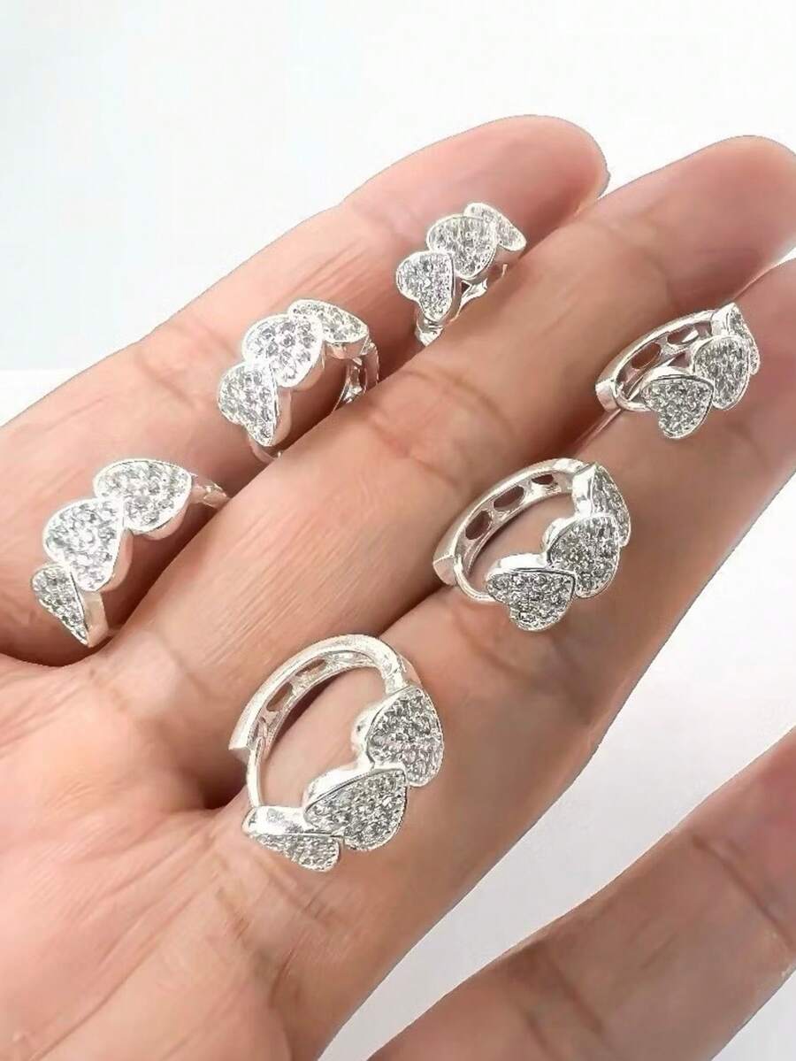 925 Silver Earrings Three Pairs Of Hoop Trio Stylish Delicate Female Body Decoration With Polka Dots Plated - 銀色 - 查看 1