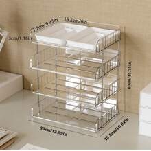 4/3/2 Layers Transparent/White Desktop Organizer With Multi-Compartment Pen Tray, A4 File Holder – Easy Assembly, Minimalist Design, Large Capacity Multifunctional Stationery Shelf For Office, Student Desk Organization, Back To School