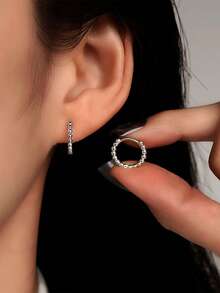 1 Pair S925 Sterling Silver Bead Hoop Earrings, Perfect For Daily Wear And Party, Great Gift Option, High-End Elegant Style, Suitable For Women, Proposal, Party, Travel - Beads - View 5