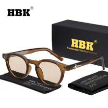 HBK Lunettes rétro rondes HBK avec branche en métal. Monture mode cool pour hommes. Idéal pour les activités de plein air, les fêtes, les voyages, la conduite, les vacances à la plage et l'utilisation casual. Décoration photo, cadeau parfait pour les vacances à la plage, les activités de plein air et les voyages, livré en emballage complet.