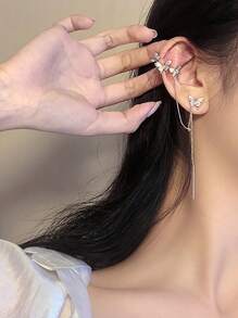 Butterfly Tassel Clip-On Earrings, Asymmetric Butterfly Ear Cuff Earring Set, Suitable For Young Women Pursuing Personalized Fashion And Unique Accessories, Suitable For People Without Pierced Ears, Casual Wear, Music Festivals, Art Exhibitions