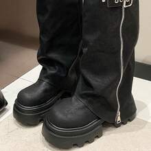 Damen-Kniestiefel mit dicker Sohle, die die Körpergröße betonen, für zierliche Frauen mit Plateaustiefeln