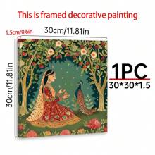 1PC Mughal Paintings Inspired Art Decor Traditional Palace Art Garden Botanical Art Prints Peacocks Animal Bride Playful Wood Decorative Paintings, Canvas Wall Posters, Optional: Framed + Frameless, Suitable For Bedroom, Dining Room, Living Room, TV Cabinet, Table Top, Perfect Gift, Surprise Yourself And Friends