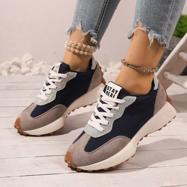 1 Paio di scarpe da ginnastica casual in tessuto intrecciato, adatte per uso interno ed esterno, per tutte le stagioni