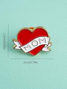 1pc Creative Red Heart "MOM" Brooch Jewelry Gift For Mother - Red - View 6