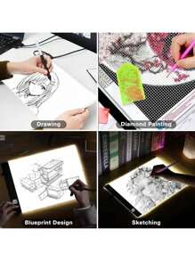 1 pièce Planche lumineuse LED A2/A3/A4/A5 convenant pour des kits de peinture de diamant, planche lumineuse pour peinture de diamant, planche lumineuse alimentée par USB pour la peinture, le croquis, l'animation, avec 4 pinces de fixation (couleurs noir, rouge, bleu, jaune disponibles)