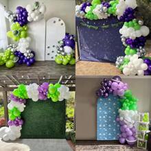 Set de 123 piezas/50 piezas de arco de guirnalda de globos Buzz con globos de látex morados, verdes y plateados de 10" y 5", y globos de lámina de cohete y estrella, perfecto para decoraciones de fiesta de cumpleaños con tema de inspiración