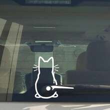 1 件可爱雨刷后猫贴纸，PVC 反光装饰，适用于通用汽车、汽车贴花、摩托车、汽车零件 - 白色 - 查看 2