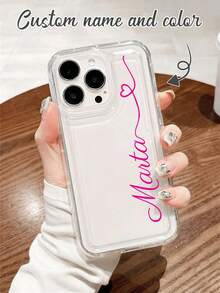 Customizable Heart Line Signature Multi-Color Letter Name Short Phrase Shockproof Thick Transparent Mirror Phone Case, Customized Phone Case, Fashion Phone Case, Mirror Phone Case Customized Name Phone Cover Suitable For 11, 12, 13, 14, 15, 16 Pro Max,Season Picks,2025phonecase - Clear - View 3