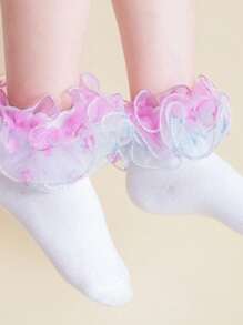 1 par de calcetines de tobillo con adorno de encaje, elegante estilo princesa para danza, primavera/verano para niñas