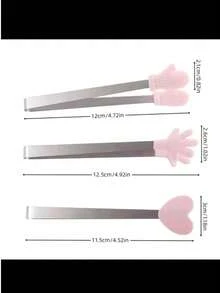 1 个迷你甜点夹不锈钢冰块夹，粉色心形手套手掌形状防滑硅胶烘焙面包夹糖果夹饼干夹糕点夹零食夹冰块夹沙拉，水果夹零食夹烧烤夹，