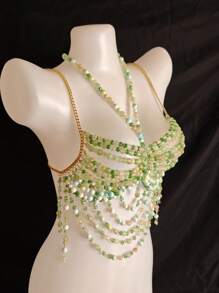 Unisex Body Chain, Couple's Intimate Accessories, Bra Decor, Sexy For Nightclub, Music Festival, Rhombus & Floral Print, Glitter, Romantic French, Pastoral Mature Charm, Luxurious Classic Sexy Acrylic Beaded Tassel Rhinestone Fringe