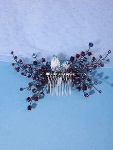 3pcs Romantic Crystal Hair Combs Set, Orange Dress Hair Pin Accessory, Olive Green Mori Style Gothic Dark Bride Wedding Hairpiece Valentine's Day Accessories,Summer,Beach,Festival,Birthday - Red - View 7