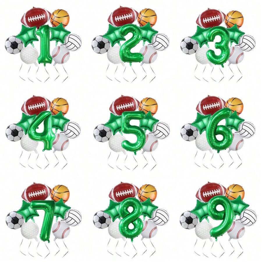 1 Set de globos de papel de aluminio con temática deportiva: fútbol, baloncesto, fútbol americano, golf, béisbol, voleibol. Decoración para fiesta de cumpleaños con temática deportiva
