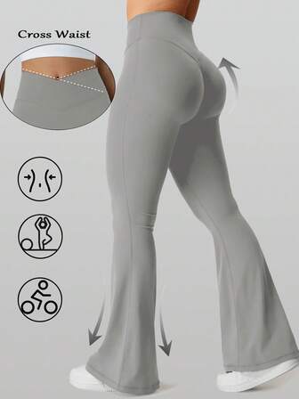 RUNONWHEELS 5 High Waist Flared Pants Daily Fitness Sports Leggings, Women Butt Lifting Yoga Leggings,Women's High-Waisted Cross Design Flared Leggings Suitable