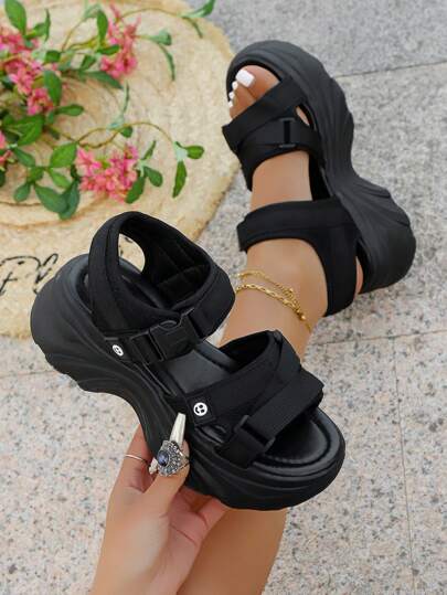 Women's Fashion Sports Sandals, New Summer Strap Hook And Loop Thick-Soled Sandals, Stylish & Versatile Roman Shoes