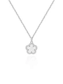 1 pieza Collar con colgante de flor de concha y trébol de 5 hojas de plata esterlina 925, joyería de lujo clásica de moda, regalo para el Día de la Madre, San Valentín