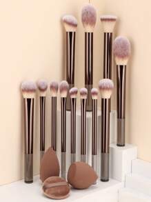 12-Piece Makeup Brush Set Portable Makeup Brush Blush Brush Eye Shadow Brush Concealer Brush Nose Shadow Brush + Makeup Sponge + Powder Puff