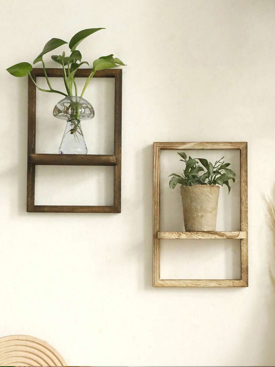 1 pieza Estante flotante cuadrado, estante de pared flotante rústico de madera, apto para montaje en pared, decoración de estante de pared enmarcado, moderna exhibición colgante de plantas, estantería de almacenamiento para sala de estar, dormitorio, baño, oficina en casa