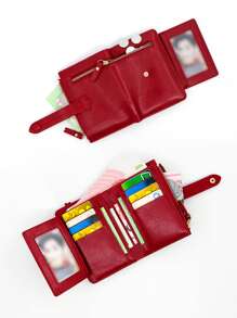 Nouveau portefeuille coréen pliant multifonctionnel, couleur bordeaux, petit porte-cartes anti-vol, portefeuille et porte-monnaie en PU doux, cadeau pour femme, mini-portefeuille, porte-monnaie
