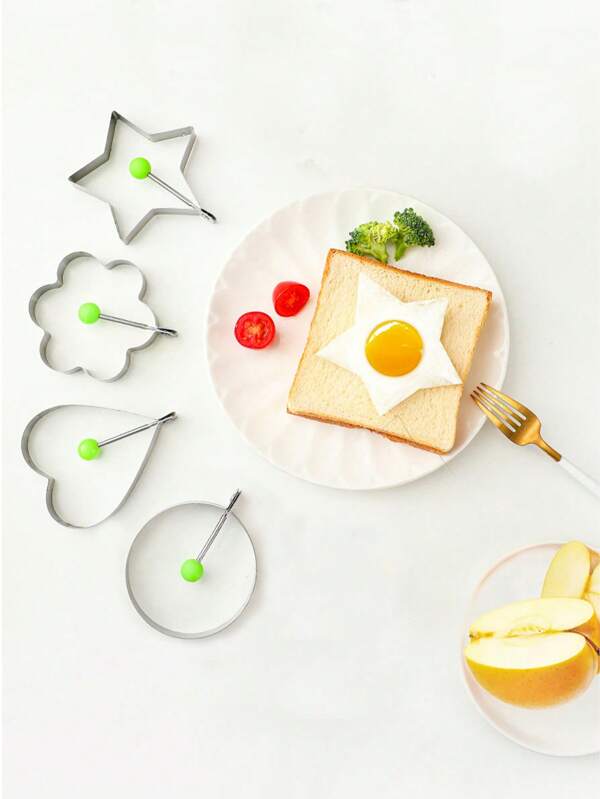 4pcs Stainless Steel Egg Molds, Creative Heart & Rice Ball Shaped Egg Cooking Molds, DIY Breakfast Tool Set